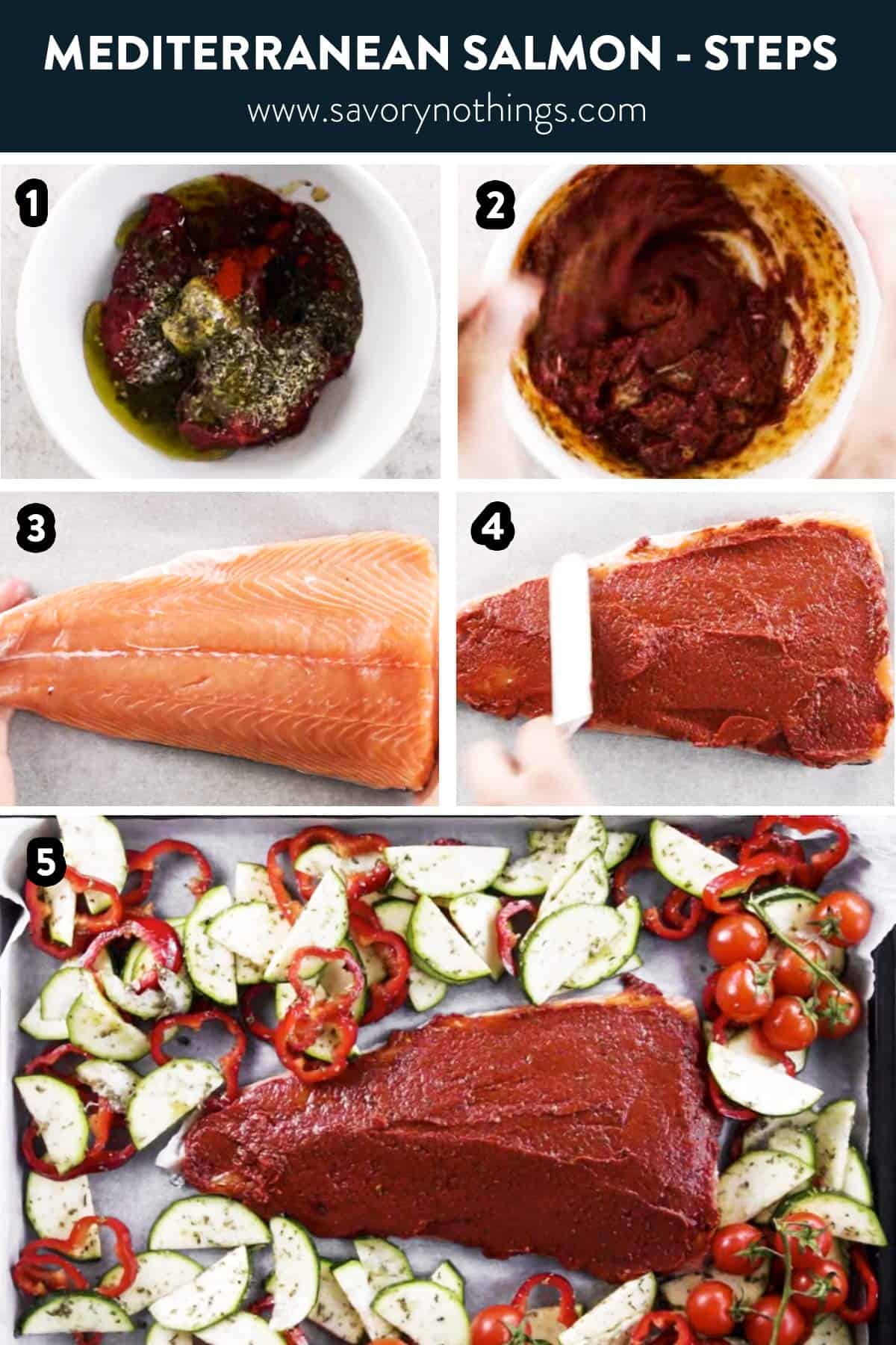 photo collage of mediterranean salmon steps