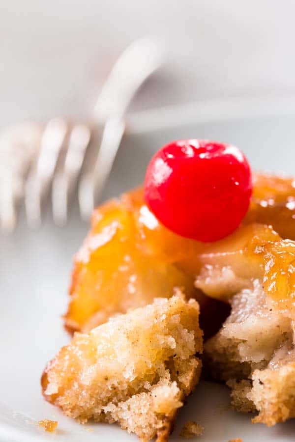 pineapple upside down cupcake with a bite taken out