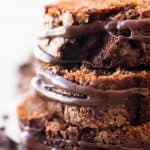 close up of stacked chocolate banana bread slices
