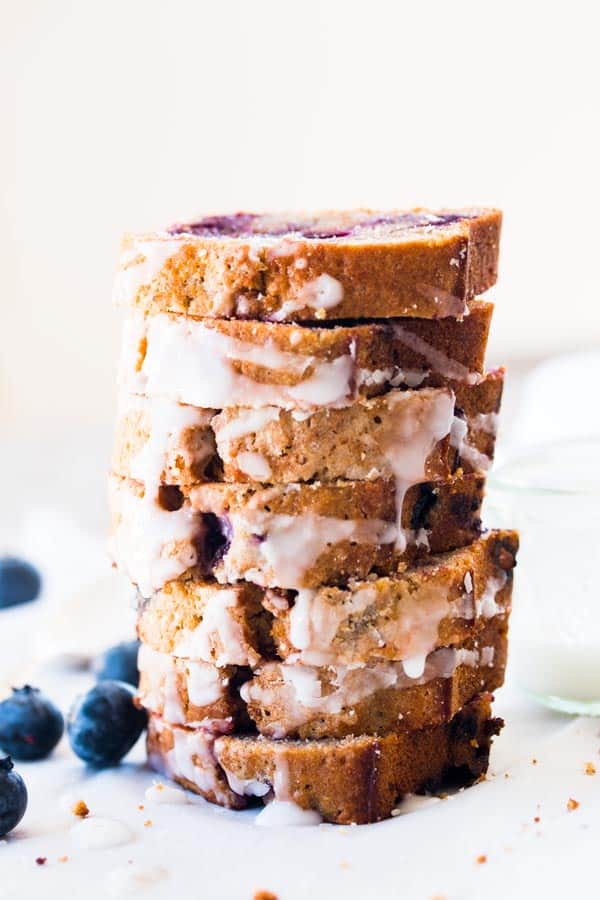 stack of lemon blueberry banana bread slices