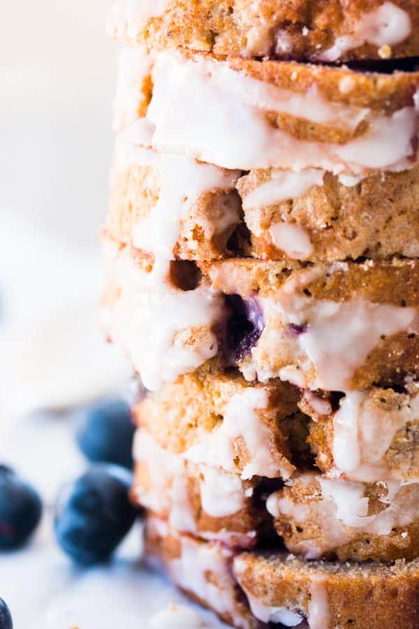 close up of blueberry banana bread