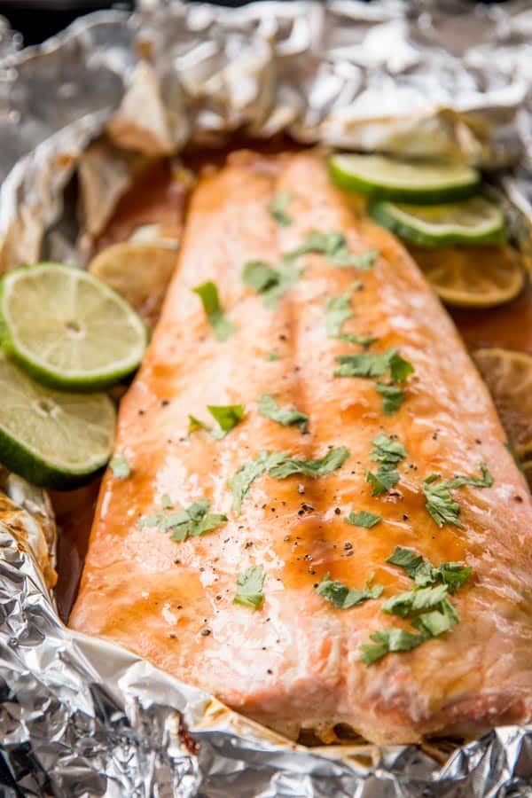 baked teriyaki salmon in aluminum foil