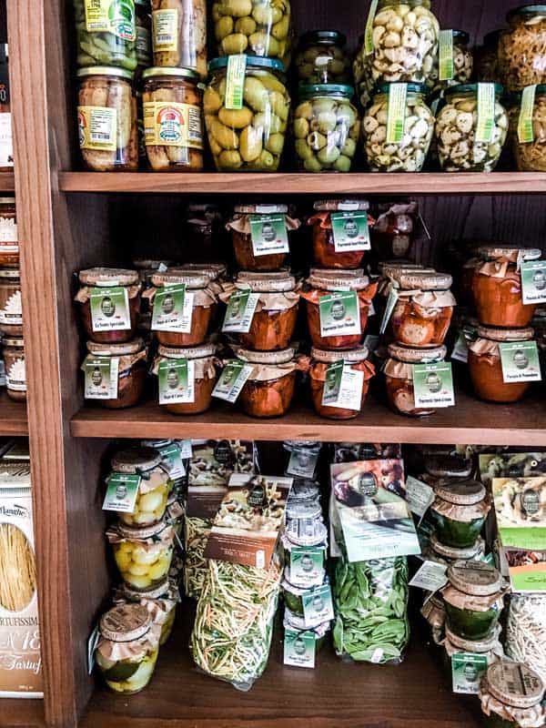 Delicacies from Salumeria Gastronomia Angelo Mangili in Citta Alta of Bergamo, Italy.