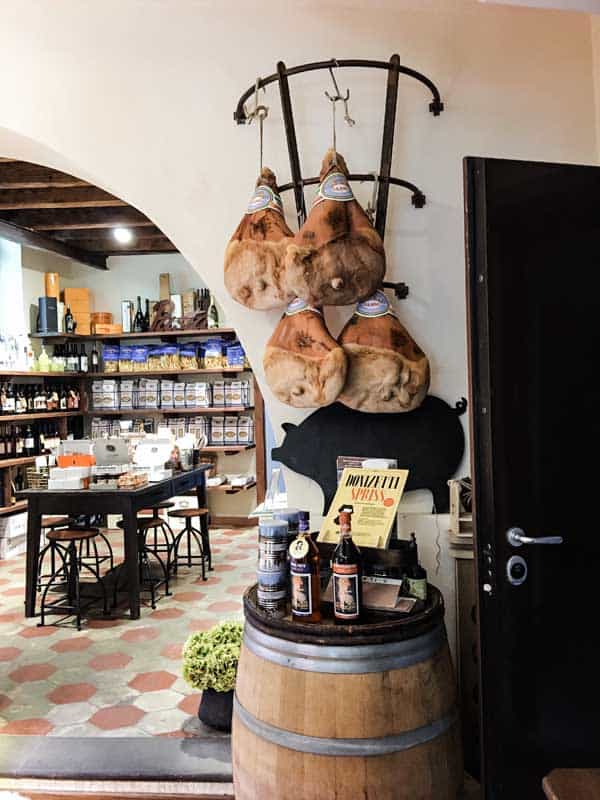 Inside Salumeria Gastronomia Angelo Mangili in Citta Alta of Bergamo, Italy.