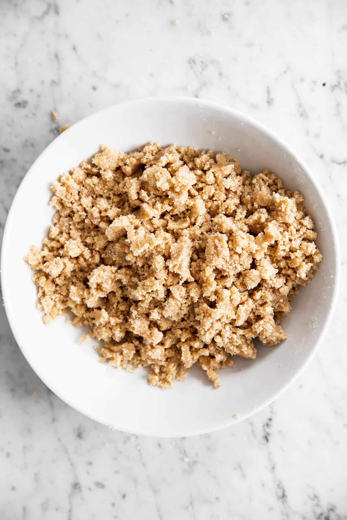 white bowl filled with streusel