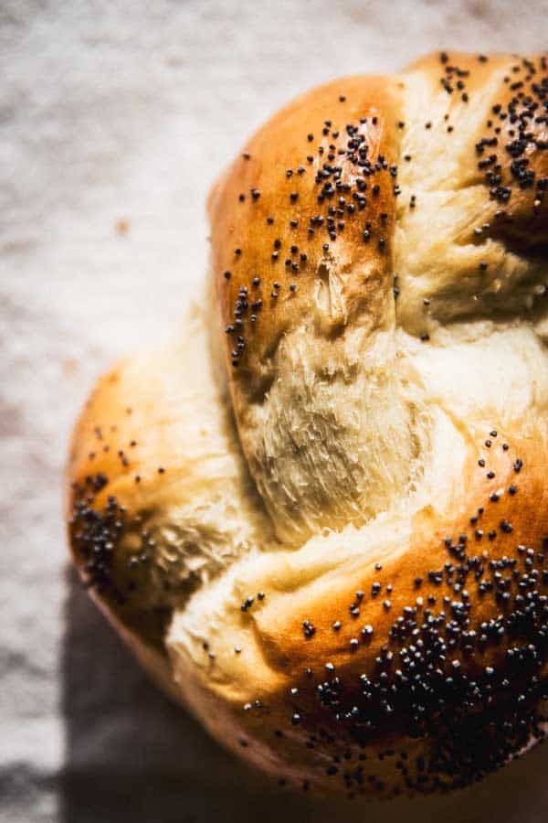 Challah bread close up photo.