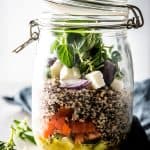 glass jar with quinoa salad