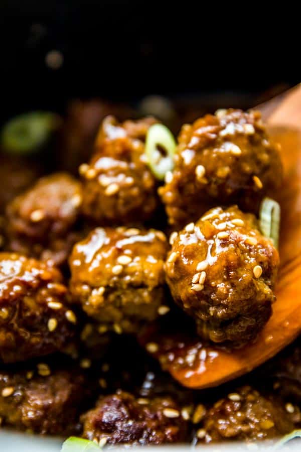 close up photo of honey garlic meatballs