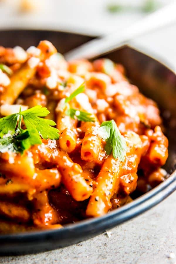 close up photo of one pot ziti