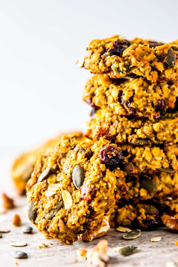 close up photo of pumpkin breakfast cookies