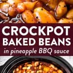 photo collage of crockpot baked beans