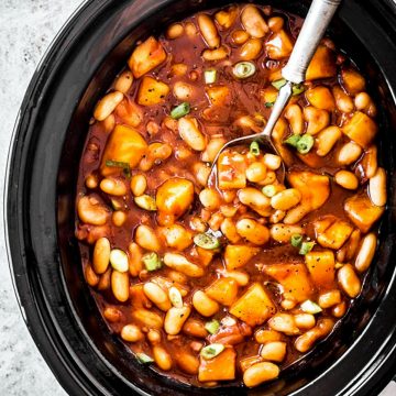 black crock with black beans