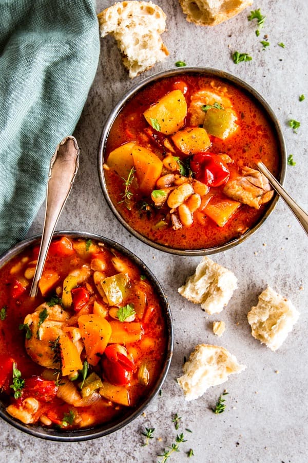 Tuscan White Bean Crock Pot Chicken Stew | Savory Nothings