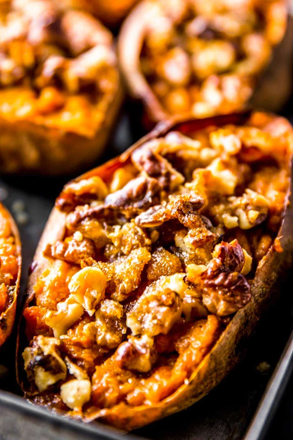 close up photo of twice baked sweet potato skin