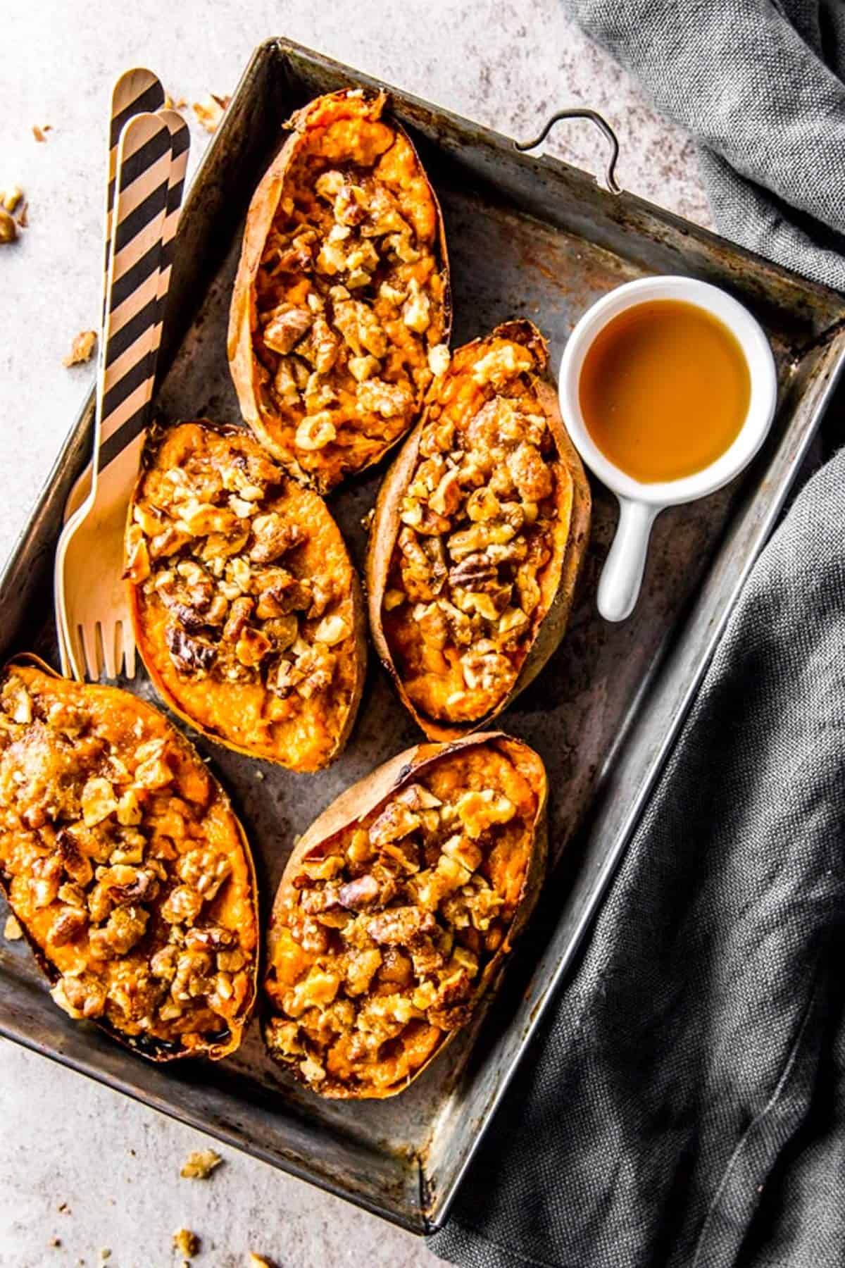 Twice Baked Sweet Potatoes with Maple and Walnuts 