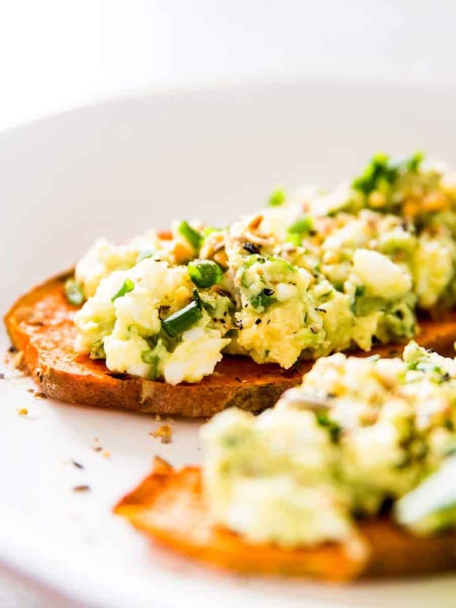 avocado egg salad on sweet potato toast