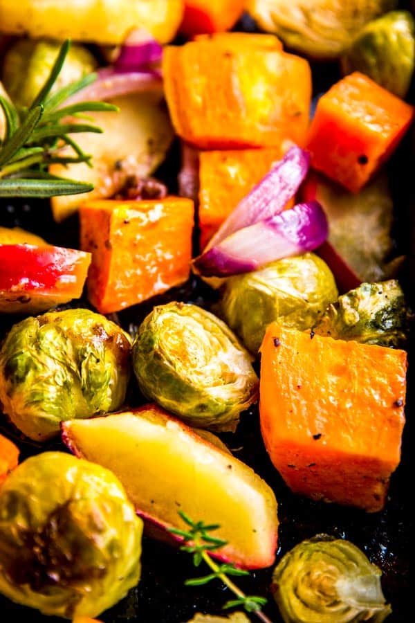 close up photo of roasted harvest vegetables