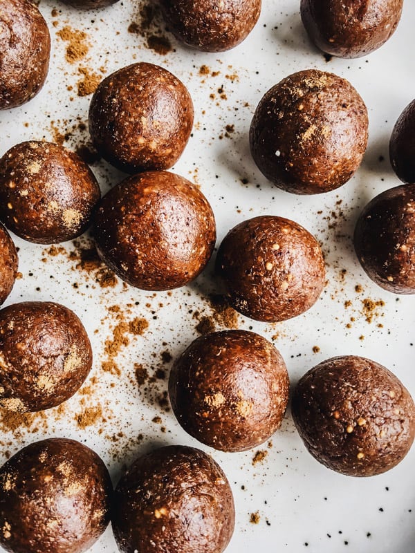 close up of gingerbread energy bites