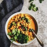 overhead view of bowl with chickpea curry