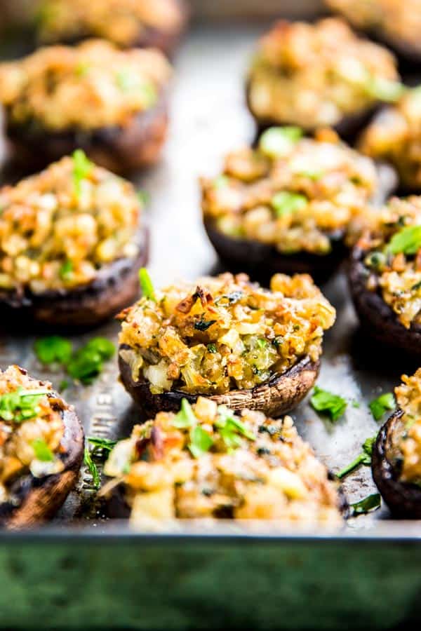 sheet pan with stuffed mushrooms