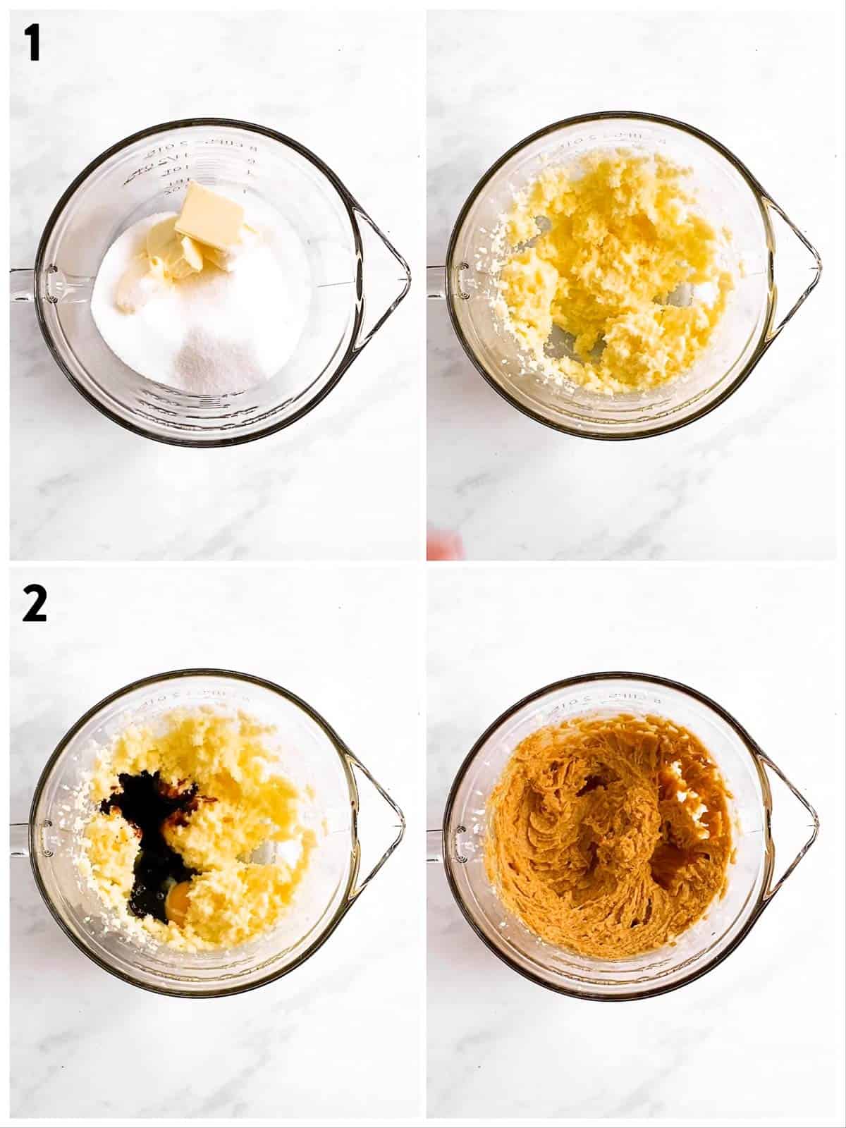 photo collage to show how to cream ingredients for molasses cookie dough