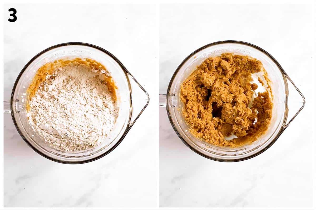 photo collage to show how to combine molasses cookie dough