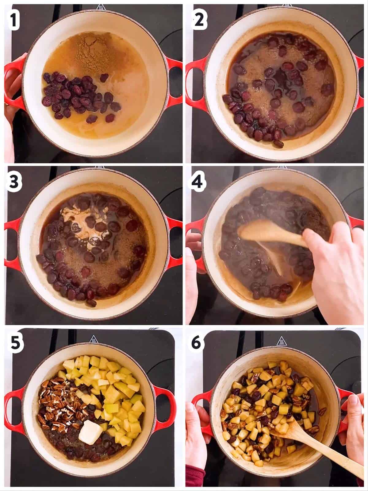 steps to show making apple filling for acorn squash