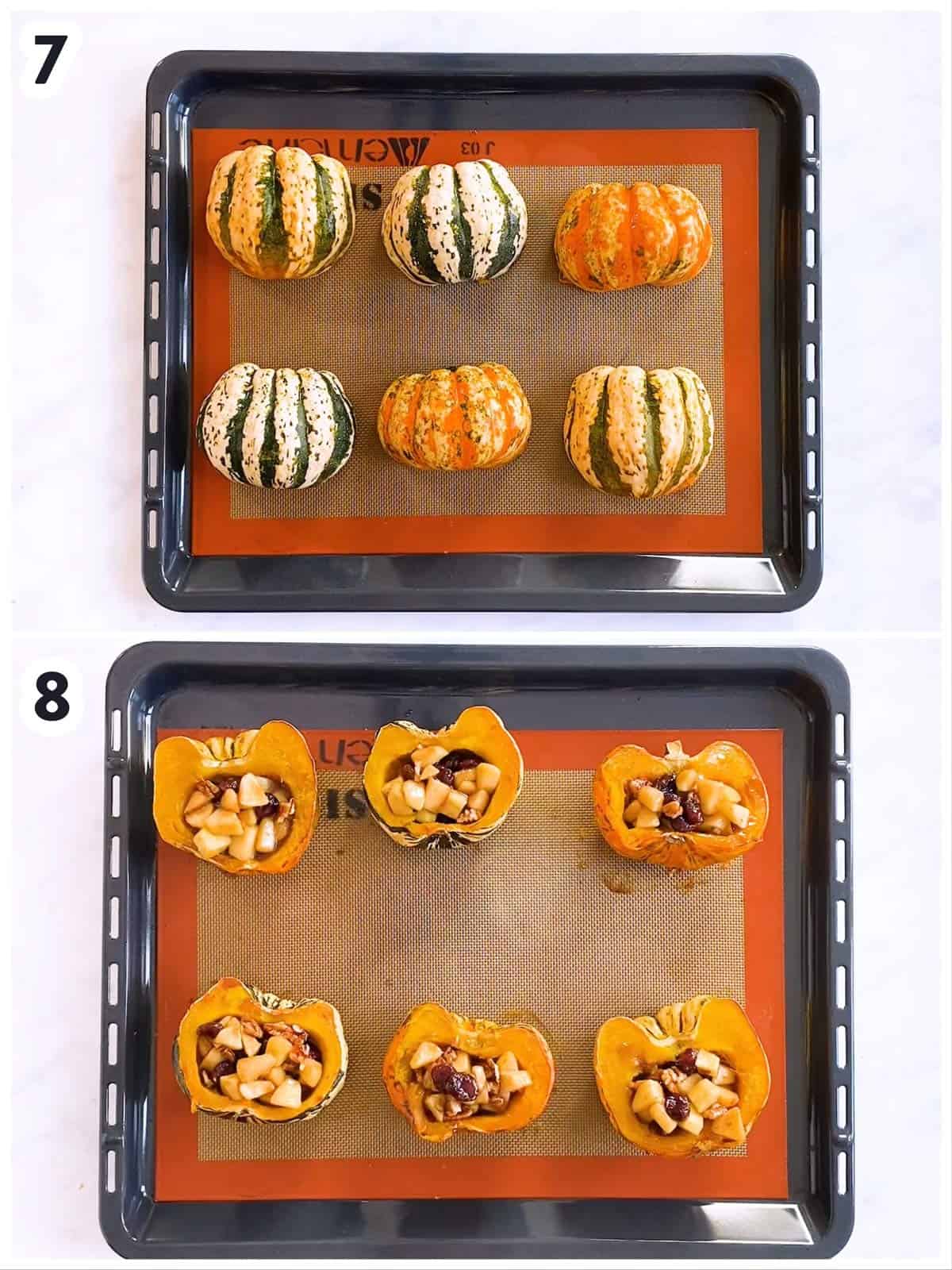 collage to show how to fill acorn squash halves