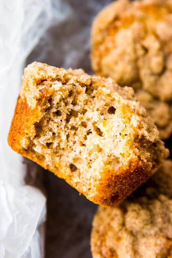 Insides of a banana crumb muffin.