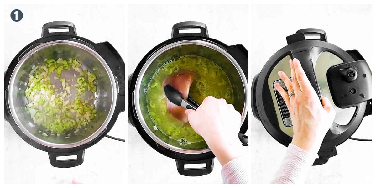 photo collage to show how to cook chicken soup in the instant pot