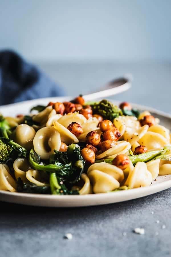 Broccoli Rabe Pasta on a white plate.