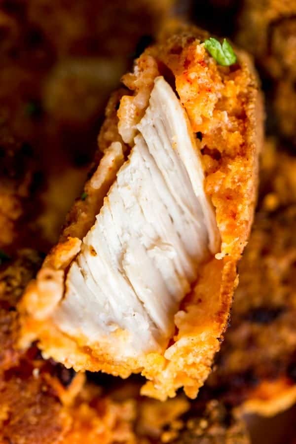 Inside of buttermilk oven fried chicken.