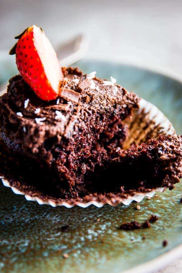 Inside of an easy chocolate cupcake.