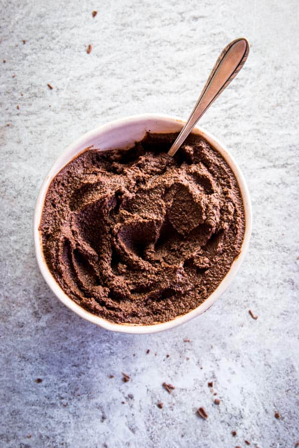 Easy Chocolate Frosting in a small pottery bowl.