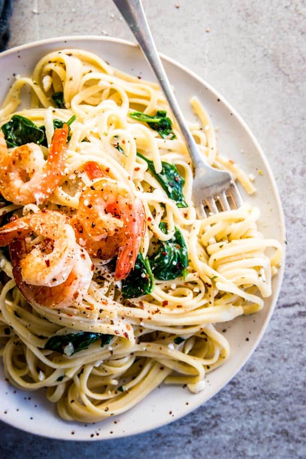 Creamy Garlic Butter Shrimp Pasta, plated.