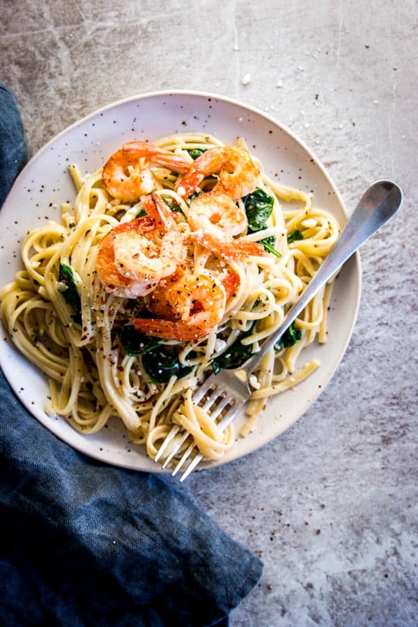 Garlic Butter Shrimp Pasta on a plate