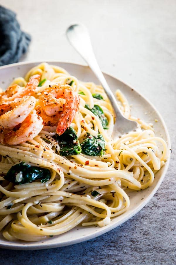 Creamy Garlic Butter Shrimp Pasta, plated.