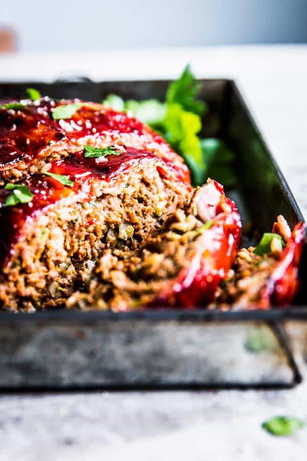 close up of sliced bacon wrapped meatloaf