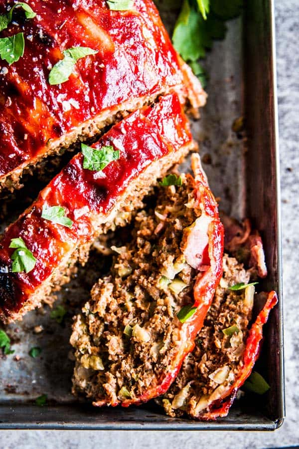 close up photo of bacon wrapped meatloaf