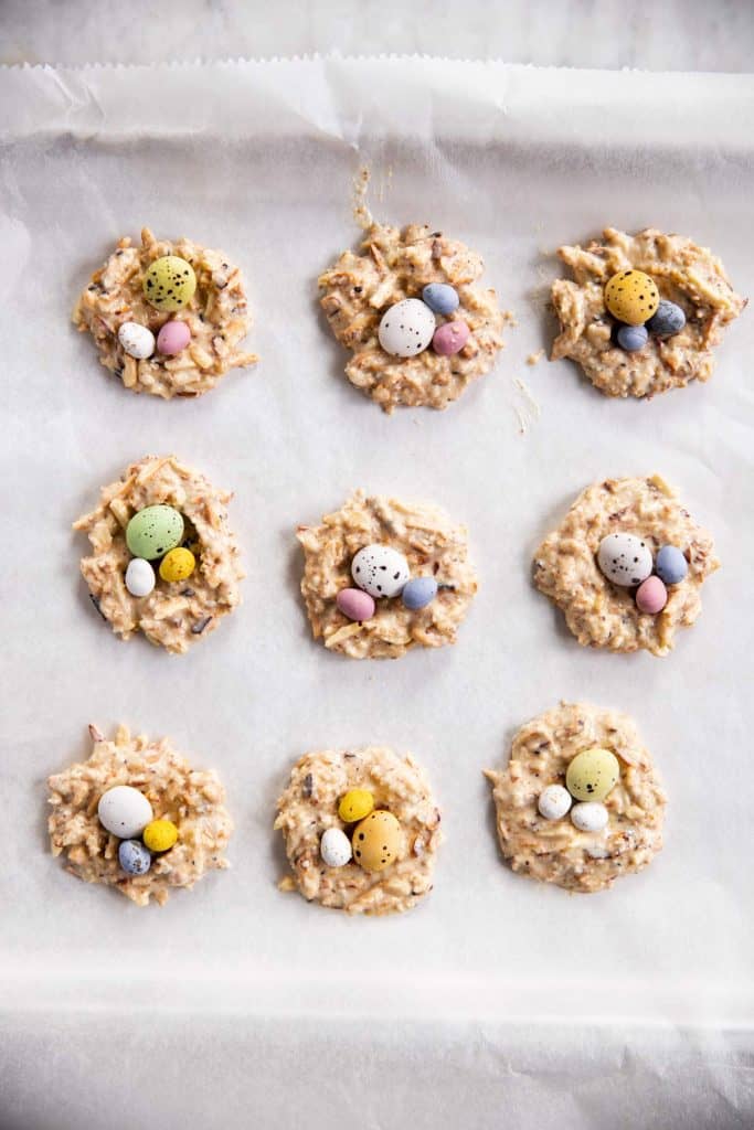 since finished bird's nest cookies on pan lined with white baking parchment