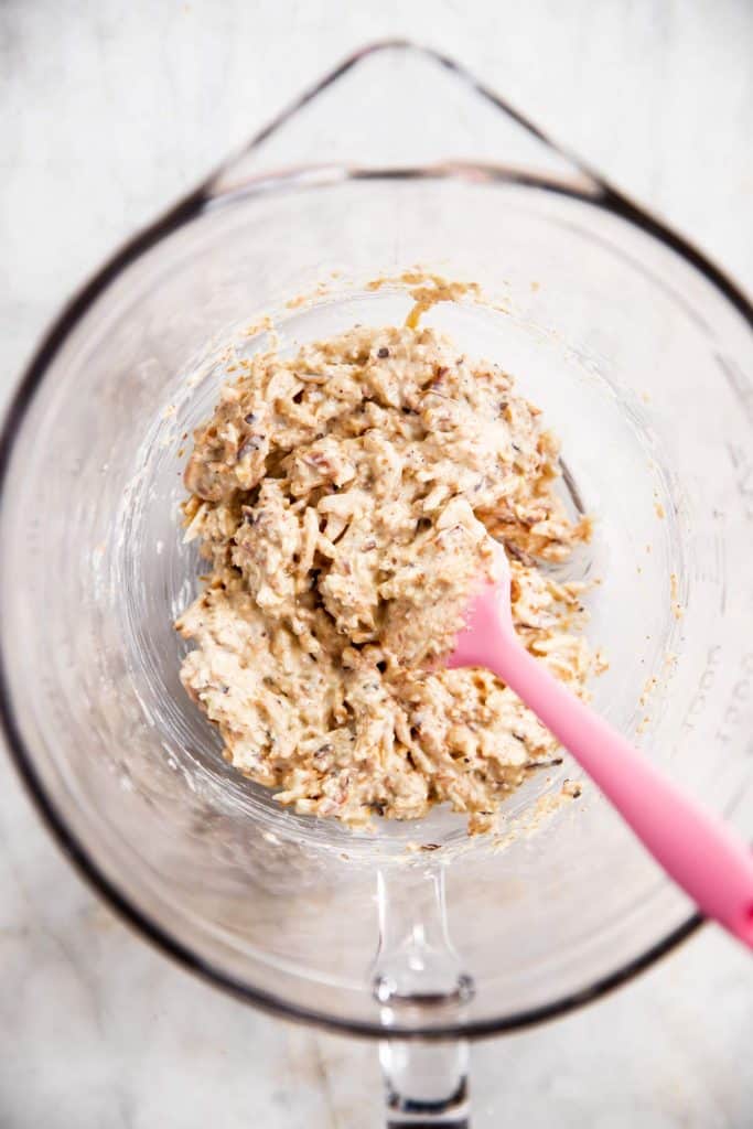 mixture for no bake bird's nest cookies in glass bowl