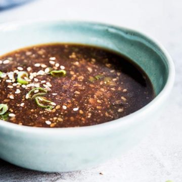 Korean BBQ Sauce in a blue pottery bowl.