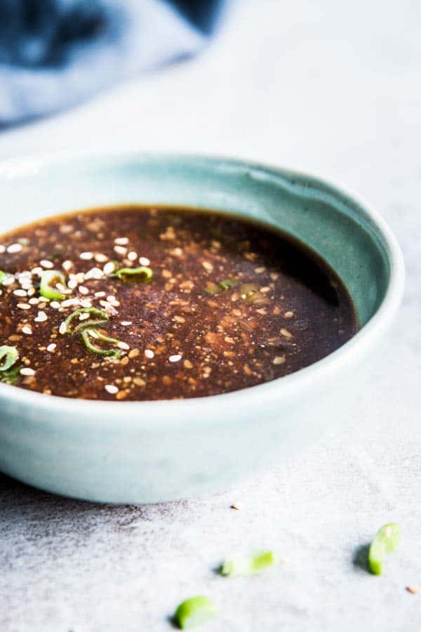 Korean BBQ Sauce in a blue pottery bowl.