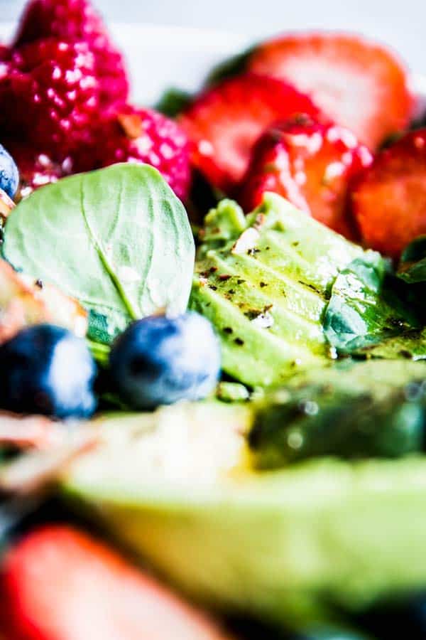 Close up photo of Spinach Avocado Salad.