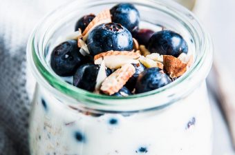 Almond Blueberry Overnight Oats close up photo