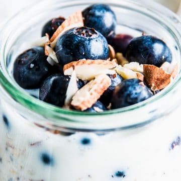 Almond Blueberry Overnight Oats close up photo