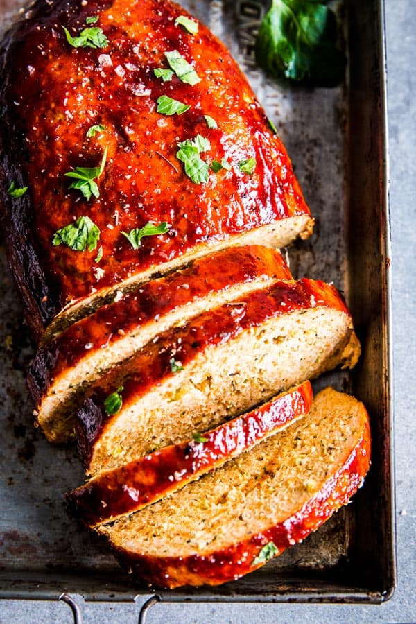 Close up photo of bbq turkey meatloaf 