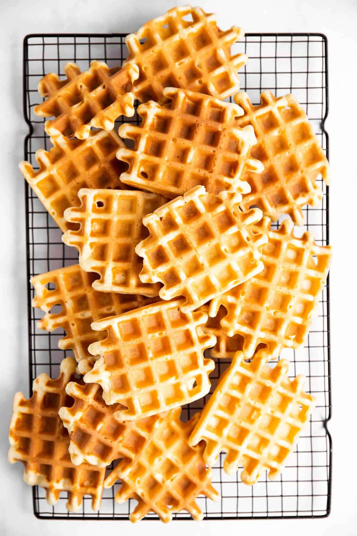 stacks of waffles on cooling rack