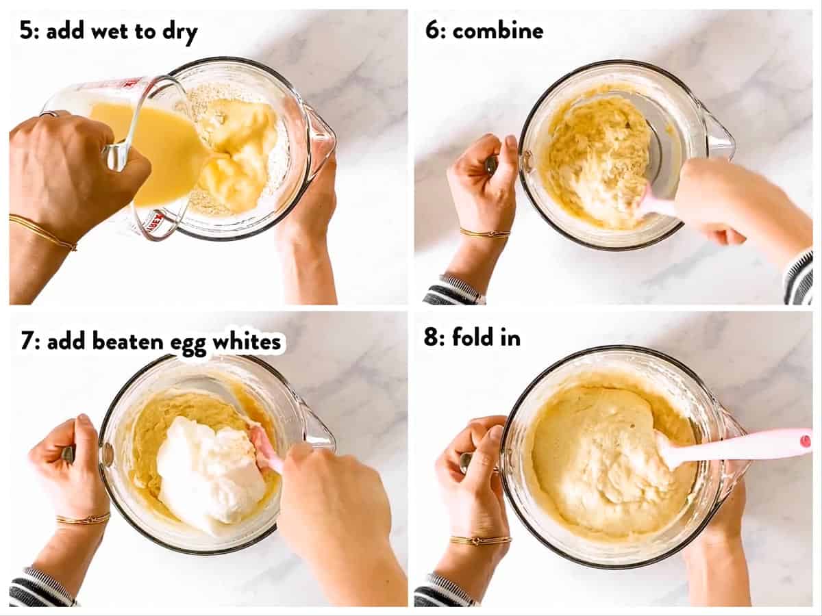 photo collage to show how to combine waffle batter