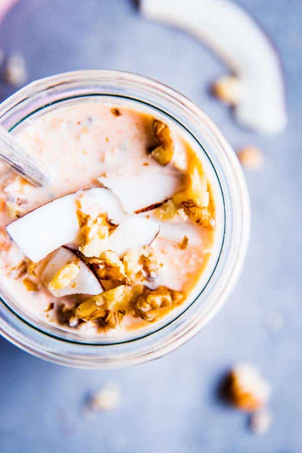 Carrot Cake Overnight Oats in a jar from above.